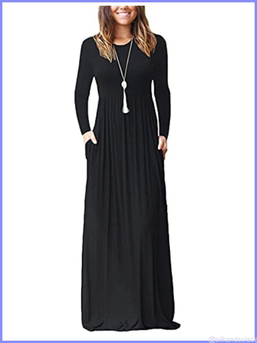 Womens Long Sleeve Maxi Dress Empire Waist Casual Party Work